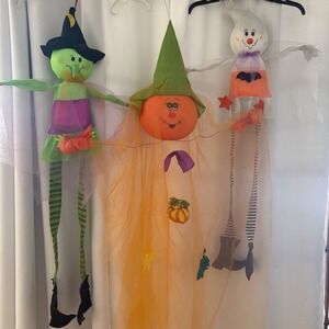 3 Halloween Hanging Decorations Trio‎ Witch Pumpkin Ghost Figurines Decor